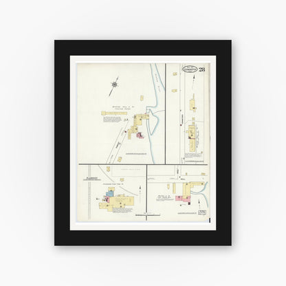 Old map wall art mockup — black gallery frame with white mat — Sanborn Fire Insurance Map from Leominster, Worcester County, Massachusetts (1912), Sheet #0029