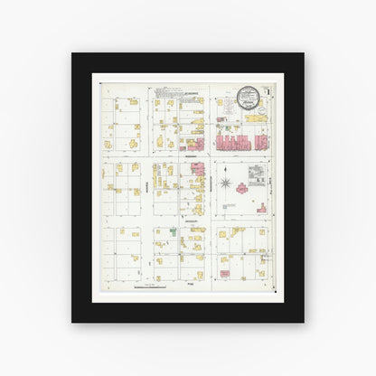 Old map wall art mockup — black gallery frame with white mat — Sanborn Fire Insurance Map from Oregon, Holt County, Missouri (1900), Sheet #0001