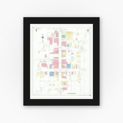 Old map wall art mockup — black gallery frame with white mat — Sanborn Fire Insurance Map from Fort Recovery, Mercer County, Ohio (1946), Sheet #0002