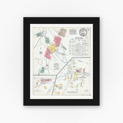 Old map wall art mockup — black gallery frame with white mat — Sanborn Fire Insurance Map from Canton, Norfolk County, Massachusetts (1901) - Complete Map Set