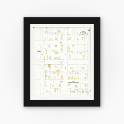 Old map wall art mockup — black gallery frame with white mat — Sanborn Fire Insurance Map from Osage, Mitchell County, Iowa (1905), Sheet #0006