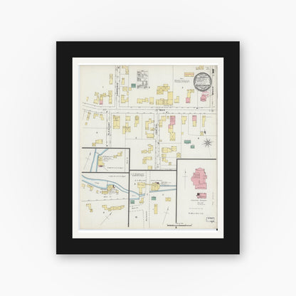 Old map wall art mockup — black gallery frame with white mat — Sanborn Fire Insurance Map from Ashburnham, Worcester County, Massachusetts (1895), Sheet #0001