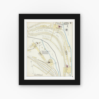 Old map wall art mockup — black gallery frame with white mat — Sanborn Fire Insurance Map from Orange, Orange County, Texas (1891), Sheet #0002