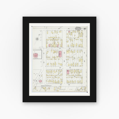 Old map wall art mockup — black gallery frame with white mat — Sanborn Fire Insurance Map from Moline, Rock Island County, Illinois (1892), Sheet #0010