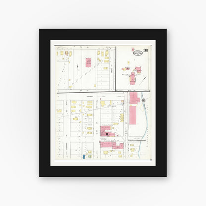 Old map wall art mockup — black gallery frame with white mat — Sanborn Fire Insurance Map from Clinton, Clinton County, Iowa (1917), Sheet #0036