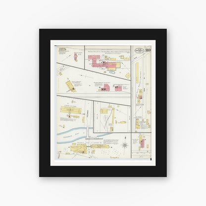 Old map wall art mockup — black gallery frame with white mat — Sanborn Fire Insurance Map from Ashtabula, Ashtabula County, Ohio (1903), Sheet #0020
