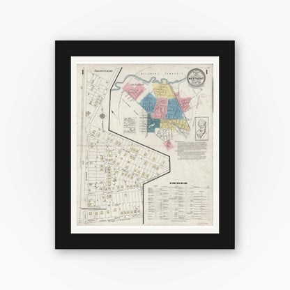 Old map wall art mockup — black gallery frame with white mat — Sanborn Fire Insurance Map from Westmont, Camden County, New Jersey (1925), Sheet #0001