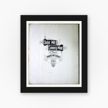 Old map wall art mockup — black gallery frame with white mat — Sanborn Fire Insurance Map from Sugar Mill and Cannery, Hawaii County, Hawaii (1919), Sheet #0001