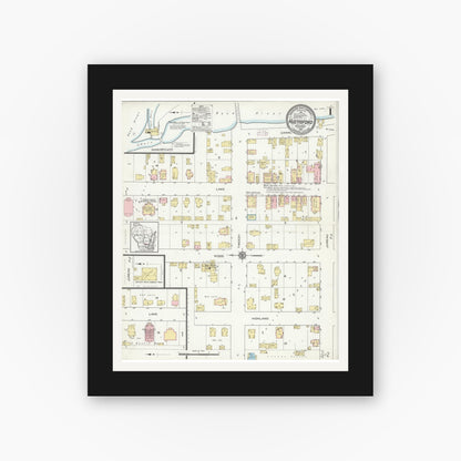 Old map wall art mockup — black gallery frame with white mat — Sanborn Fire Insurance Map from Hustisford, Dodge County, Wisconsin (1914) - Complete Map Set