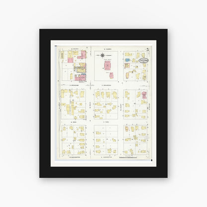 Old map wall art mockup — black gallery frame with white mat — Sanborn Fire Insurance Map from Hastings, Barry County, Michigan (1909), Sheet #0005