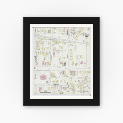 Old map wall art mockup — black gallery frame with white mat — Sanborn Fire Insurance Map from Norwalk, Huron County, Ohio (1888), Sheet #0004