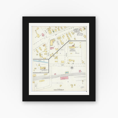 Old map wall art mockup — black gallery frame with white mat — Sanborn Fire Insurance Map from Brookfield, Worcester County, Massachusetts (1898), Sheet #0005