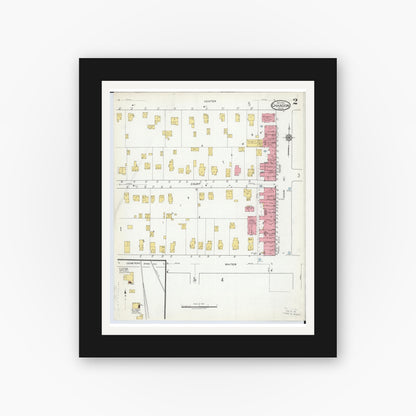 Old map wall art mockup — black gallery frame with white mat — Sanborn Fire Insurance Map from Chardon, Geauga County, Ohio (1918), Sheet #0002
