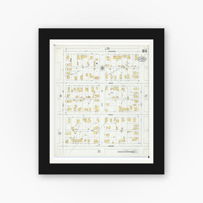 Old map wall art mockup — black gallery frame with white mat — Sanborn Fire Insurance Map from Alpena, Alpena County, Michigan (1901), Sheet #0024