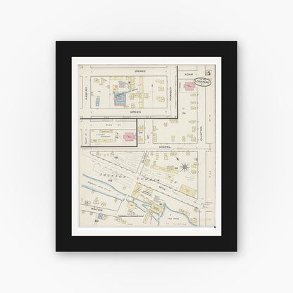 Old map wall art mockup — black gallery frame with white mat — Sanborn Fire Insurance Map from Lockport, Niagara County, New York (1886), Sheet #0014
