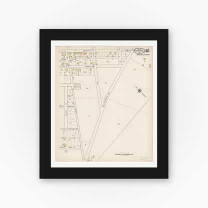 Old map wall art mockup — black gallery frame with white mat — Sanborn Fire Insurance Map from New Braunfels, Comal County, Texas (1922), Sheet #0018