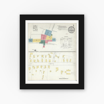 Old map wall art mockup — black gallery frame with white mat — Sanborn Fire Insurance Map from Sherburne, Chenango County, New York (1911), Sheet #0001
