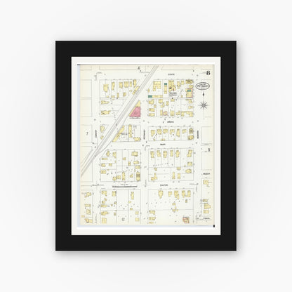Old map wall art mockup — black gallery frame with white mat — Sanborn Fire Insurance Map from Petoskey, Emmet County, Michigan (1907), Sheet #0008