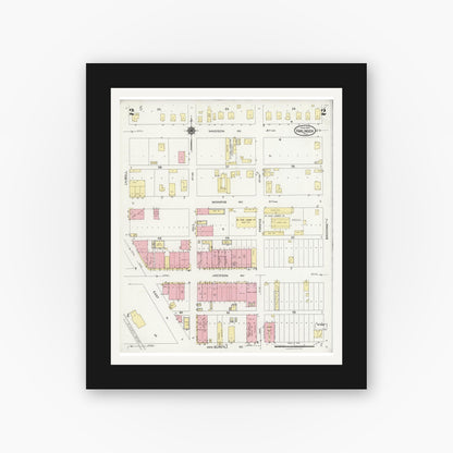 Old map wall art mockup — black gallery frame with white mat — Sanborn Fire Insurance Map from Harlingen, Cameron County, Texas (1925), Sheet #0002