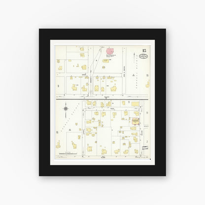 Old map wall art mockup — black gallery frame with white mat — Sanborn Fire Insurance Map from Denton, Denton County, Texas (1912), Sheet #0015
