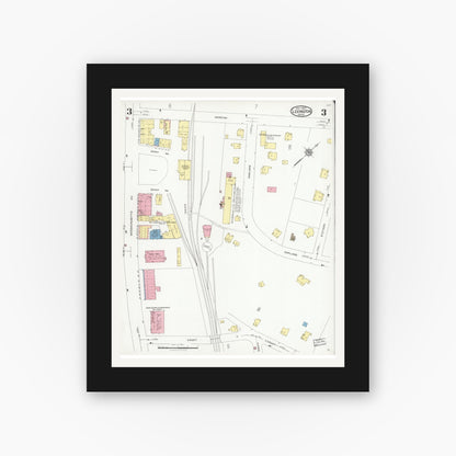Old map wall art mockup — black gallery frame with white mat — Sanborn Fire Insurance Map from Lexington, Middlesex County, Massachusetts (1927), Sheet #0003