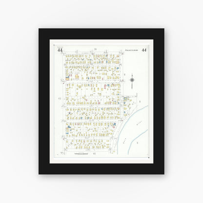 Old map wall art mockup — black gallery frame with white mat — Sanborn Fire Insurance Map from Beloit, Rock County, Wisconsin (1939), Sheet #0044