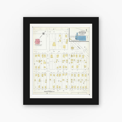 Old map wall art mockup — black gallery frame with white mat — Sanborn Fire Insurance Map from Worthington, Nobles County, Minnesota (1917), Sheet #0007
