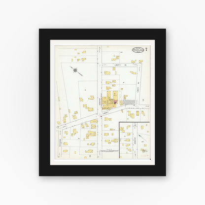Old map wall art mockup — black gallery frame with white mat — Sanborn Fire Insurance Map from Rockland, Plymouth County, Massachusetts (1917), Sheet #0007