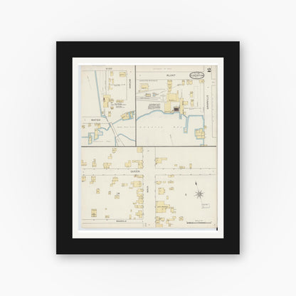 Old map wall art mockup — black gallery frame with white mat — Sanborn Fire Insurance Map from Edenton, Chowan County, North Carolina (1893), Sheet #0002