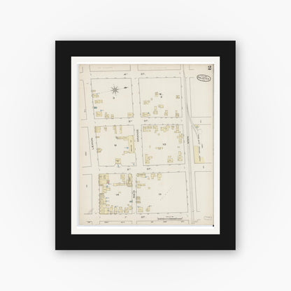 Old map wall art mockup — black gallery frame with white mat — Sanborn Fire Insurance Map from Palatka, Putnam County, Florida (1885), Sheet #0002