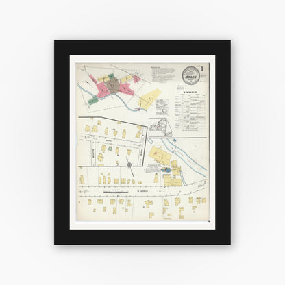 Old map wall art mockup — black gallery frame with white mat — Sanborn Fire Insurance Map from Manlius, Onondaga County, New York (1917) - Complete Map Set