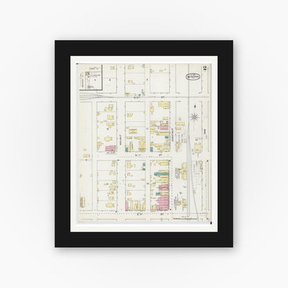 Old map wall art mockup — black gallery frame with white mat — Sanborn Fire Insurance Map from Minonk, Woodford County, Illinois (1892), Sheet #0002