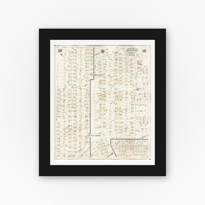 Old map wall art mockup — black gallery frame with white mat — Sanborn Fire Insurance Map from Flat River, Saint Francois County, Missouri (1938), Sheet #0018