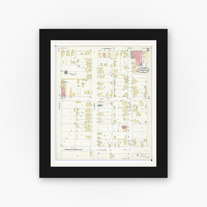 Old map wall art mockup — black gallery frame with white mat — Sanborn Fire Insurance Map from Greenfield, Highland County, Ohio (1910), Sheet #0002