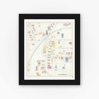 Old map wall art mockup — black gallery frame with white mat — Sanborn Fire Insurance Map from Sellersville, Bucks County, Pennsylvania (1908), Sheet #0002