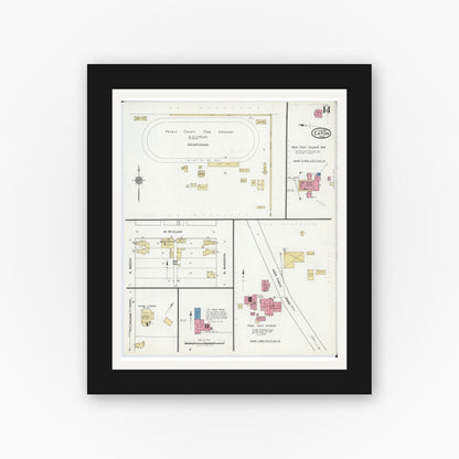 Old map wall art mockup — black gallery frame with white mat — Sanborn Fire Insurance Map from Eaton, Preble County, Ohio (1921), Sheet #0014