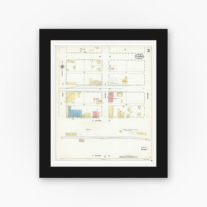 Old map wall art mockup — black gallery frame with white mat — Sanborn Fire Insurance Map from Flatonia, Fayette County, Texas (1912), Sheet #0003