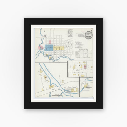 Old map wall art mockup — black gallery frame with white mat — Sanborn Fire Insurance Map from Paw Paw, Van Buren County, Michigan (1892) - Complete Map Set
