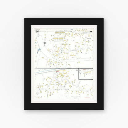 Old map wall art mockup — black gallery frame with white mat — Sanborn Fire Insurance Map from Bourne, Barnstable County, Massachusetts (1941), Sheet #0010