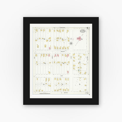 Old map wall art mockup — black gallery frame with white mat — Sanborn Fire Insurance Map from Milford, Kosciusko County, Indiana (1905), Sheet #0004