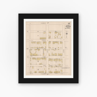 Old map wall art mockup — black gallery frame with white mat — Sanborn Fire Insurance Map from Shamokin, Northumberland County, Pennsylvania (1922), Sheet #0031