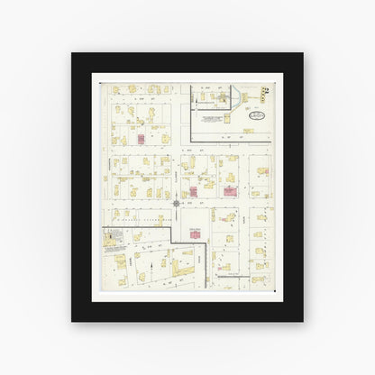 Old map wall art mockup — black gallery frame with white mat — Sanborn Fire Insurance Map from Clay City, Clay County, Illinois (1913), Sheet #0002
