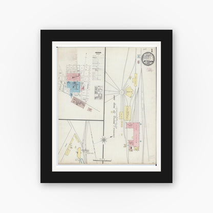 Old map wall art mockup — black gallery frame with white mat — Sanborn Fire Insurance Map from Mount Vernon, Jefferson County, Illinois (1889) - Complete Map Set