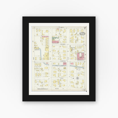 Old map wall art mockup — black gallery frame with white mat — Sanborn Fire Insurance Map from Marion, Grant County, Indiana (1896), Sheet #0007
