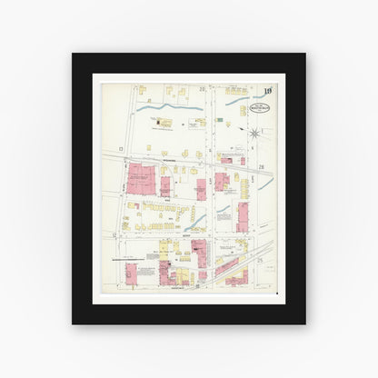 Old map wall art mockup — black gallery frame with white mat — Sanborn Fire Insurance Map from Winston-Salem, Forsyth County, North Carolina (1907), Sheet #0019