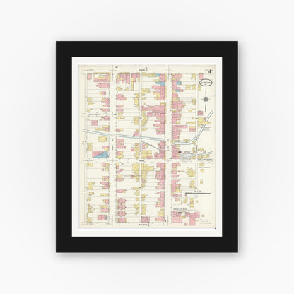 Old map wall art mockup — black gallery frame with white mat — Sanborn Fire Insurance Map from Hamburg, Berks County, Pennsylvania (1910), Sheet #0004