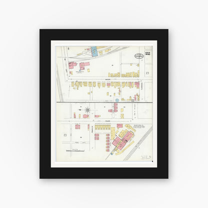 Old map wall art mockup — black gallery frame with white mat — Sanborn Fire Insurance Map from Columbia, Lancaster County, Pennsylvania (1904), Sheet #0022