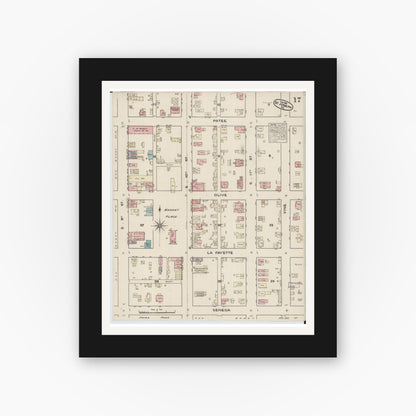Old map wall art mockup — black gallery frame with white mat — Sanborn Fire Insurance Map from Saint Joseph, Buchanan County, Missouri (1883), Sheet #0017