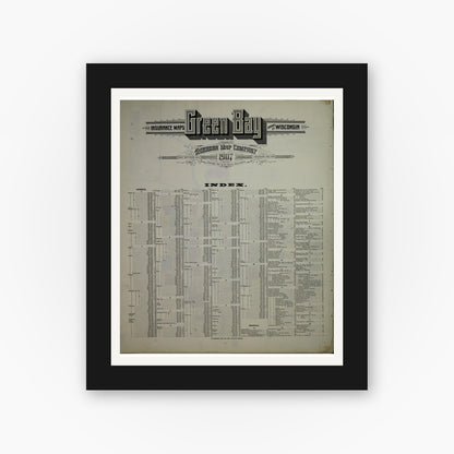 Old map wall art mockup — black gallery frame with white mat — Sanborn Fire Insurance Map from Green Bay, Brown County, Wisconsin (1907), Sheet #0001