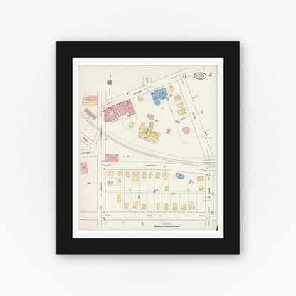 Old map wall art mockup — black gallery frame with white mat — Sanborn Fire Insurance Map from Kane, McKean County, Pennsylvania (1915), Sheet #0004